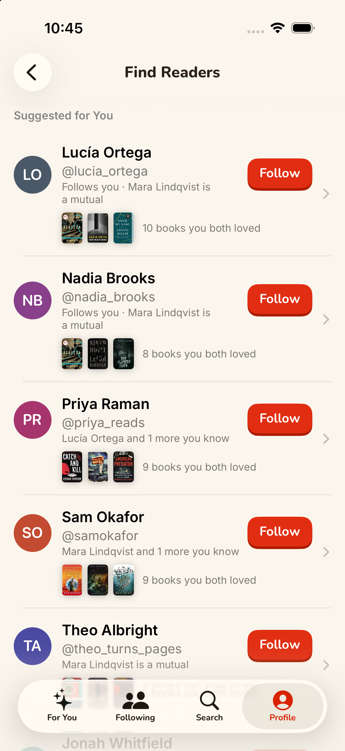 Suggested readers with books in common